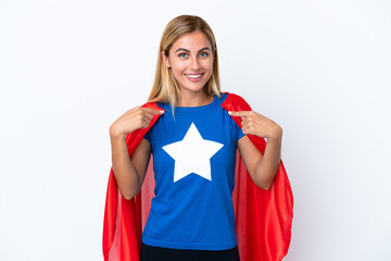 Super Hero caucasian woman isolated background with surprise facial expression © luismolinero