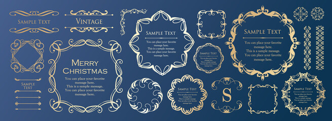クリスマスをイメージしたフレームデザインのセット。アンティーク。ビンテージ。エレガント	
