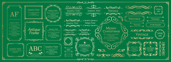 クリスマスをイメージしたフレームデザインのセット。アンティーク。ビンテージ。エレガント	
