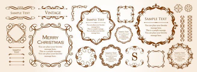 クリスマスをイメージしたフレームデザインのセット。アンティーク。ビンテージ。エレガント	