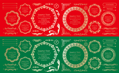 クリスマスをイメージしたフレームデザインのセット。アンティーク。ビンテージ。エレガント	