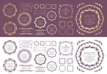 クリスマスをイメージしたフレームデザインのセット。アンティーク。ビンテージ。エレガント	