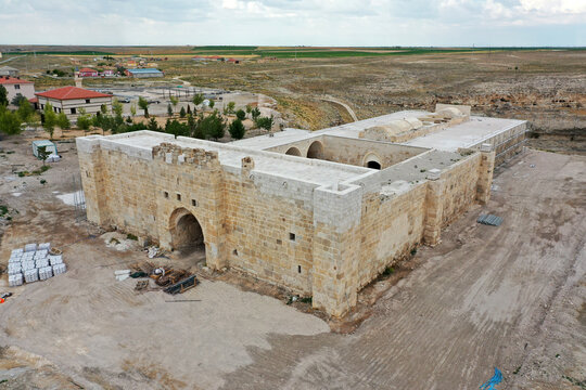 A caravanserai belonging to the Seljuk period in Obruk village of Konya. Restoration is currently underway in Obruk Caravanserai.