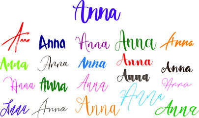 Anna Girl Name in Multi Fonts Typography Text