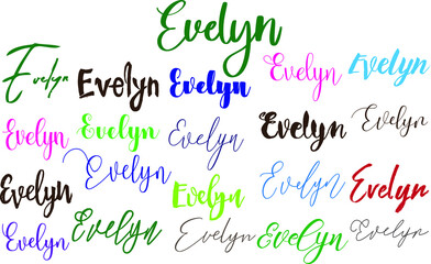 Evelyn Girl Name in Multi Fonts Typography Text