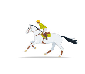 Equestrian eventing girl cantering horse. Hand drawn vector illustration.