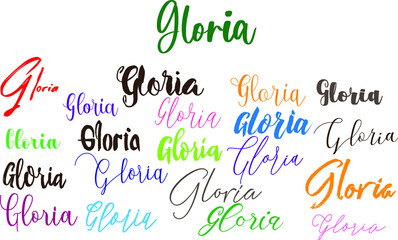 Gloria Girl Name in Multi Fonts Typography Text - obrazy, fototapety, plakaty