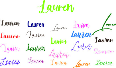 Lauren Baby Girl Name in Multiple Font Styles Typography Text