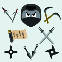 Collection of ninja with accessories vector. shuriken weapon, katana, Ninja Sword. © 賢豪 楊