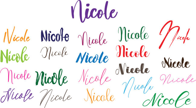 Nicole Girl Name in Multiple Font Styles Typography Text