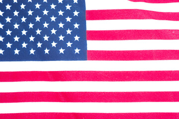 Close up American flag on white background. Memorial Day or 4th of July concept.