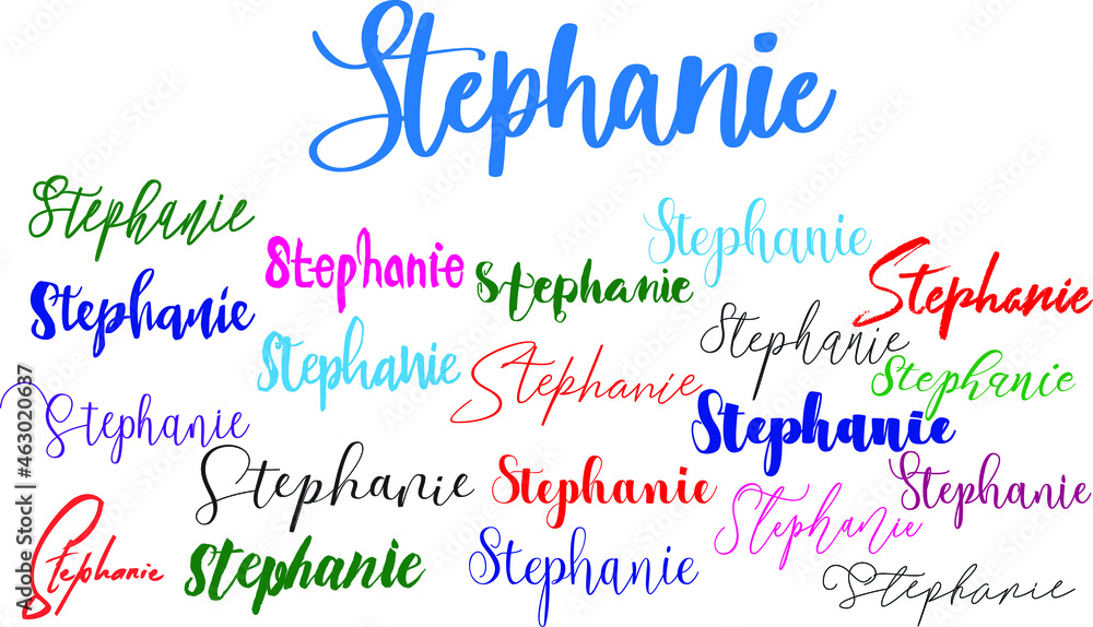 Poster stephanie baby girl name in multiple font styles typography text