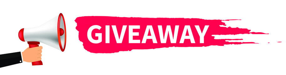 Megaphone with word Giveaway on red brush stroke. Vector Banner