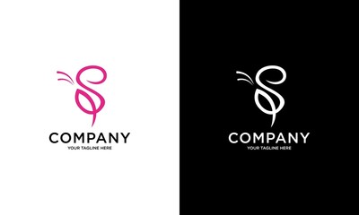 Abstract letter S logotype Pink colour with Butterfly Linear style logo, Beauty and Cosmetic sign for your Corporate identity