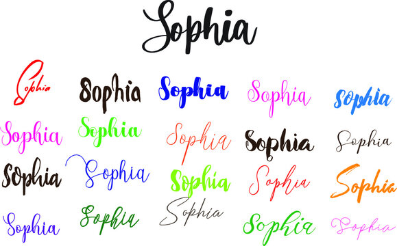 Sophia Baby Girl Name in Multiple Font Styles Typography Text