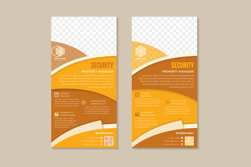 Set of security property manager banner design template use vertical layout. combination yellow and brown on element and background. roll up banners with space of photo.