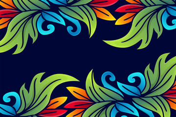 Frame background with plants and leaves with text copy space, isolated on dark blue color background , Vector Illustration