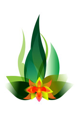 orchid flower with green and red flowers, vector, gradient