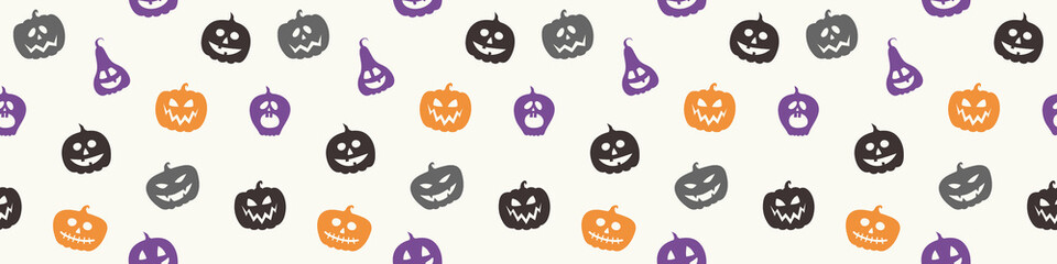 Banner with funny pumpkin lanterns. Halloween seamless pattern. Vector