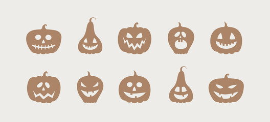 Funny Halloween pumpkins. Icon set. Vector