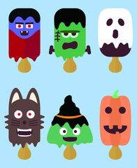 Collection of halloween element popsicle. Cartoon food illustration graphic design.