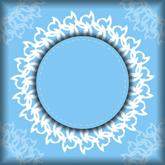 Blue Greeting Flyer with antique white ornamentation is ready for printing.