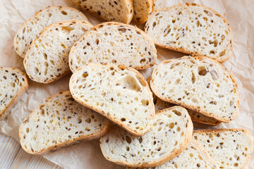 Sliced  bread with sesame and flax seeds