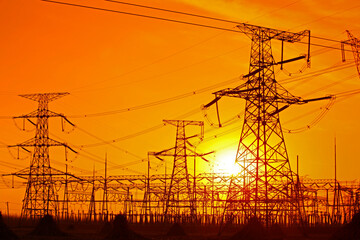 Wire electrical energy at sunset