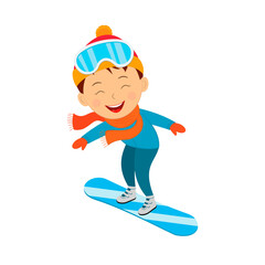 Obraz premium kids winter activity, boy snowboarding