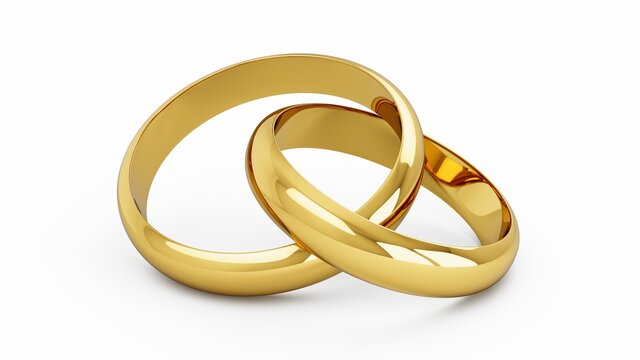3D rendering Couple of Golden wedding rings isolated on white.