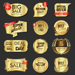 Golden badges and labels illustration super sale collection 