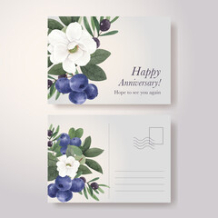 Postcard template with winter floral concept,watercolor style
