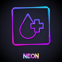 Obraz premium Glowing neon line Blood test and virus molecule coronavirus icon isolated on black background. Coronavirus, COVID-19. 2019-nCoV. Vector