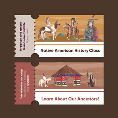 Ticket template with native american concept,watercolor style