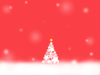 星が光るクリスマスツリー　雪降る赤（ヨコ）