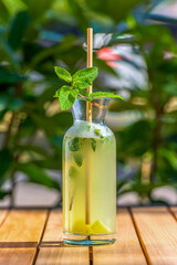 glass of lemonade, water with fresh lemon juice