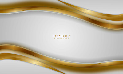Elegant curve white luxury background with golden line elements and blur effect. Modern cover design.