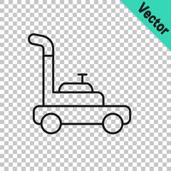 Black line Lawn mower icon isolated on transparent background. Lawn mower cutting grass. Vector