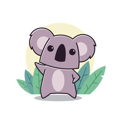 Adorable Koala Standing Waving Hand Animal Zoo Flat Cartoon Character