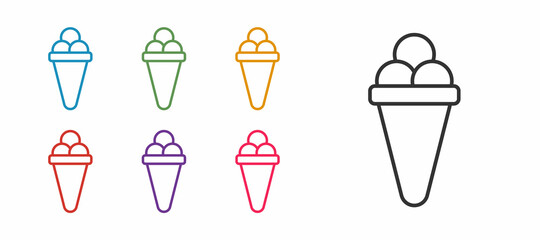 Set line Ice cream in waffle cone icon isolated on white background. Sweet symbol. Set icons colorful. Vector