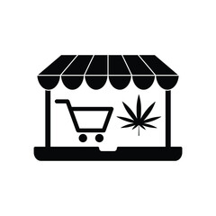 Shopping bag icon. buy online  medical marijuana or cannabis leaf hashish
