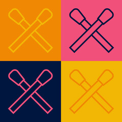 Pop art line Burning match with fire icon isolated on color background. Match with fire. Matches sign. Vector