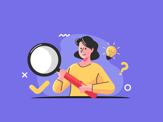 Man holding magnifying glass Concept asked questions search for information
