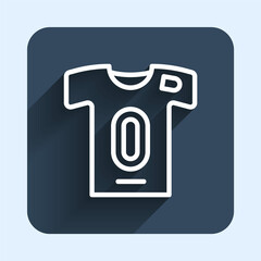 White line Football jersey and t-shirt icon isolated with long shadow background. Blue square button. Vector