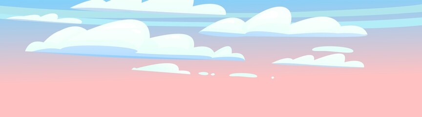 Morning or evening sky clouds panorama. Illustration in cartoon style flat design. Heavenly atmosphere. Vector