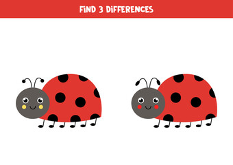 Find three differences between two cute ladybugs.