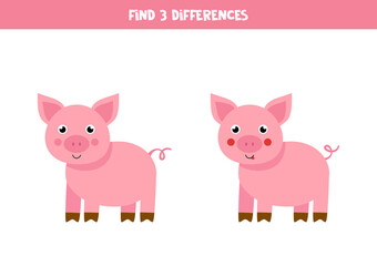 Find three differences between two cute pigs.