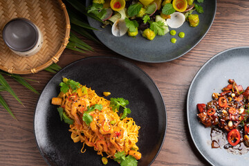 Traditional Asian food in a bowl Hot dish and sweet dessert served in a national bowl