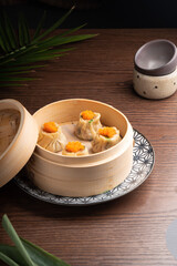 Traditional Asian food in a bowl. Hot dish dumpling