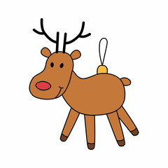 Deer christmas toy in cartoon style. Vector illustration isolated on white background